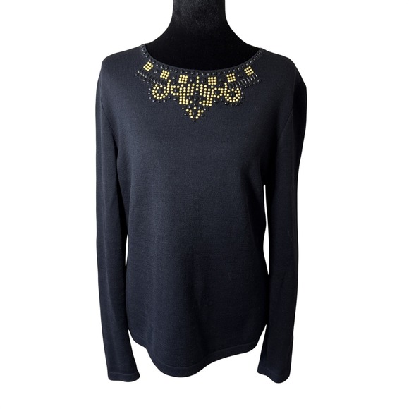 St. John Sweaters - St. John Sport Women's Black‎ Gold Knit Sweater Beaded Wool Blend Medium